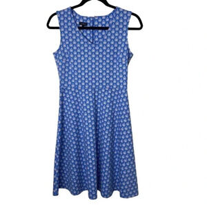 Talbots Womens Fit & Flare Blue Sleeveless Midi Printed Dress V-Neck Size M
